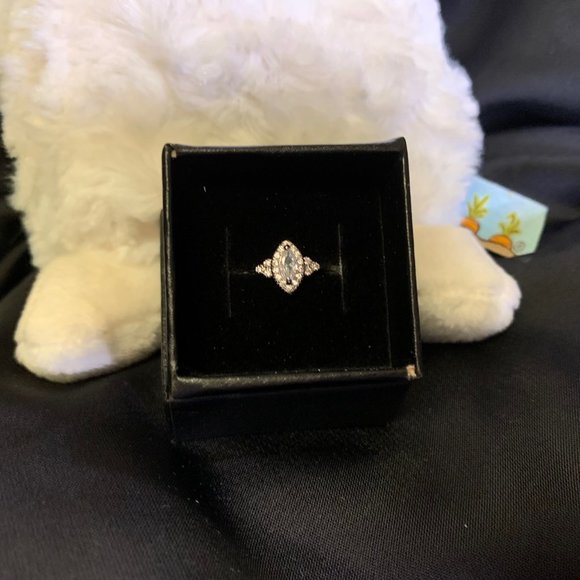 Silver Tone Delicate Ring with Clear Marquise Stone and Pave Stones Size 8 - Picture 2 of 9
